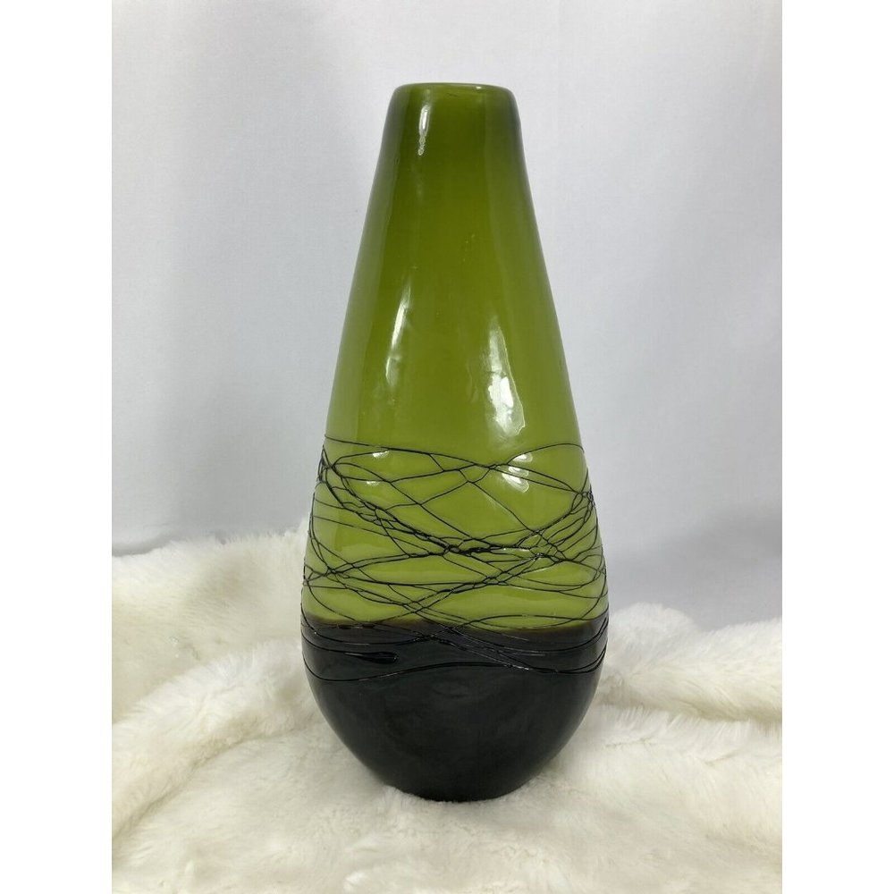 Dale Tiffany Hand Blown Art Glass Vase 14 inch Black/Brown & Green